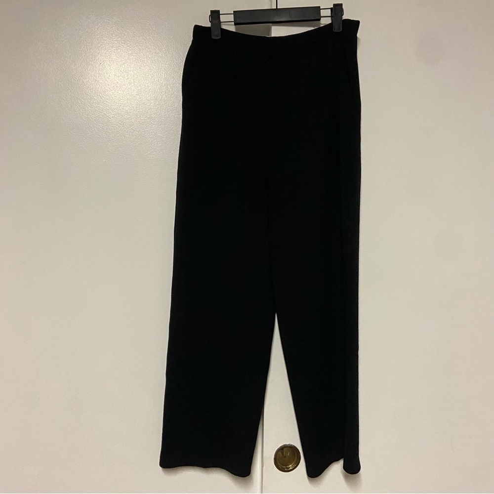Vintage St.John Black Ribbed Knit Santana pockets Pull on Pants Size 10